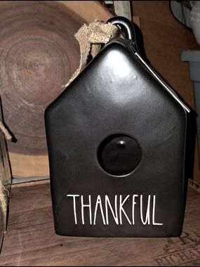 Rae Dunn Black Ceramic 'THANKFUL' Birdhouse Accent